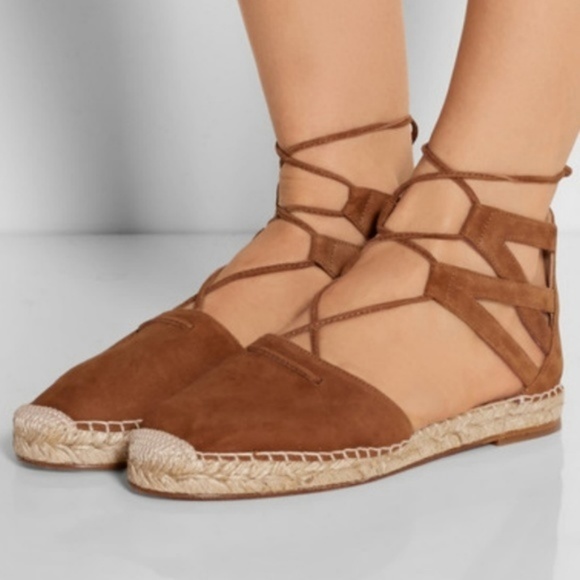 Aquazzura Shoes - Aquazzura Belgravia Suede Espadrille Flat Cognac
